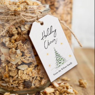 Minimalist Pine Tree Holiday Cheer Gift Tag Cadeaulabel