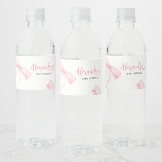Minimalist Pink Bow Baby Shower Waterfles Etiket (Flessen)
