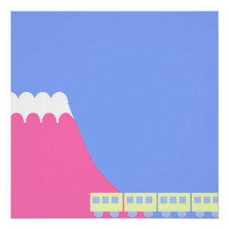 Minimalist Pink Mountain Train Journey JapaneseArt Perfect Poster