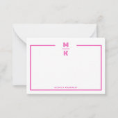 Minimalist Pink Two Border Monogram Note Card Notitiekaartje (Voorkant)
