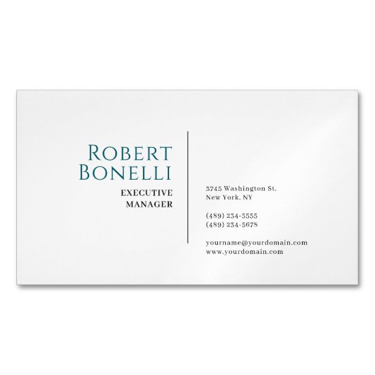 Minimalist Plain Blue & White Modern  Magnetisch Visitekaartje (Voorkant)