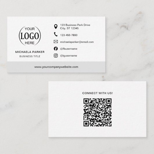 Minimalist Professional Company Logo QR Code Visitekaartje (Voorkant / Achterkant)