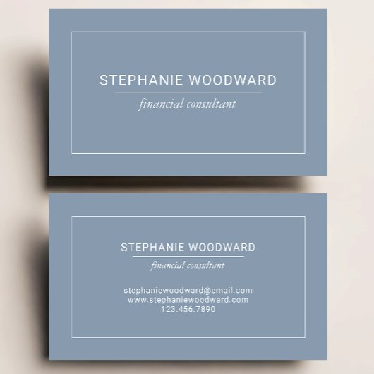 Minimalist Professional Dusty Blue White Border Visitekaartje