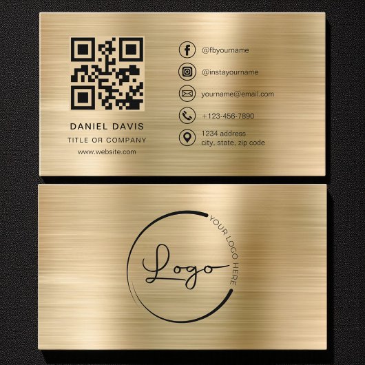 Minimalist Professional Faux Gold Logo QR Code  Visitekaartje