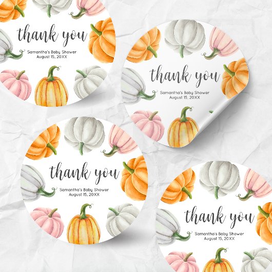 Minimalist Pumpkin Fall Baby Shower Round Ronde Sticker