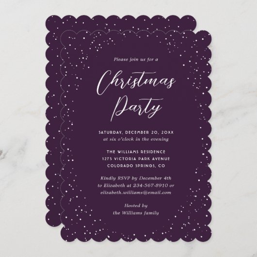 Minimalist Purple Snowy Christmas Party Kaart (Voorkant / Achterkant)