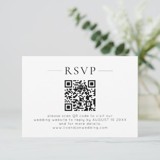 Minimalist QR Code Black White Wedding RSVP (Staand voorkant)