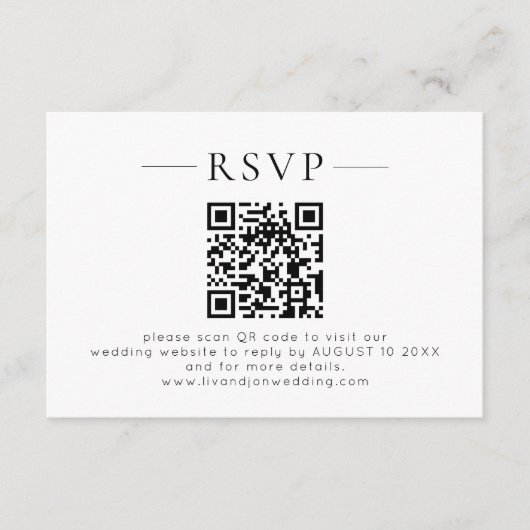 Minimalist QR Code Black White Wedding RSVP Kaartje (Voorkant)