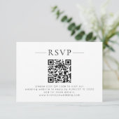 Minimalist QR Code Black White Wedding RSVP Kaartje (Staand voorkant)
