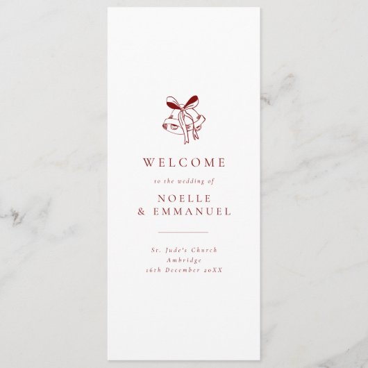 Minimalist Red Christmas Bells Winter Wedding Programma (Voorkant)