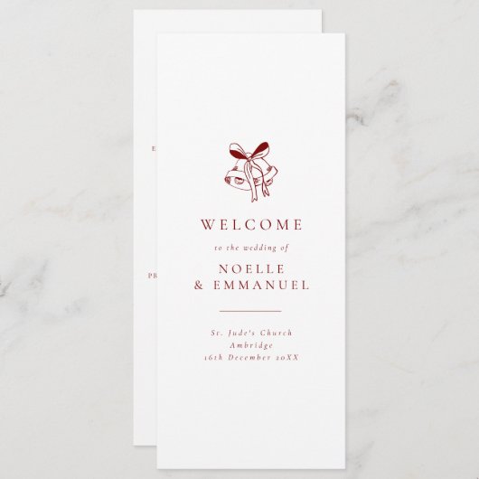 Minimalist Red Christmas Bells Winter Wedding Programma (Voorkant / Achterkant)