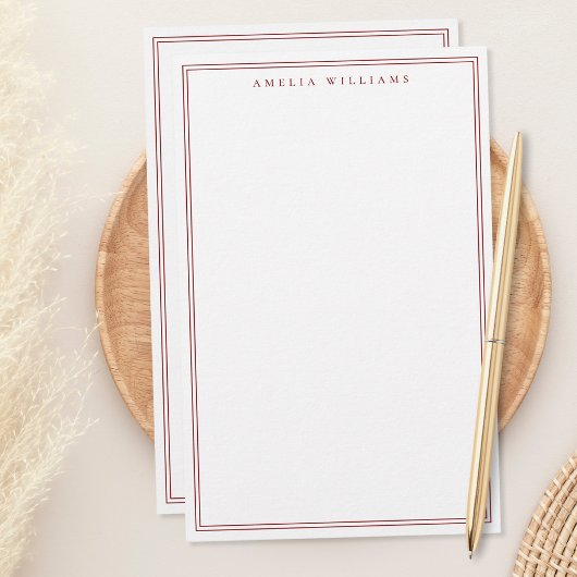 Minimalist Red Monogram Two Border Briefpapier