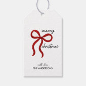 Minimalist Red Ribbon Bow Merry Christmas  Cadeaulabel (Voorkant)
