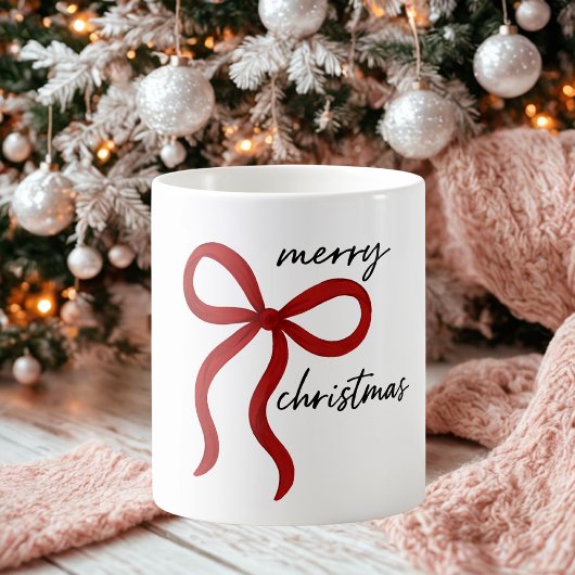 Minimalist Red Ribbon Bow Merry Christmas Koffiemok