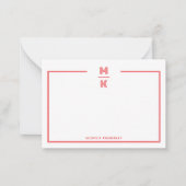 Minimalist Red Two Border Monogram Note Card Notitiekaartje (Voorkant)