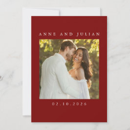 Minimalist Red Wedding Invitation with a photo Kaart