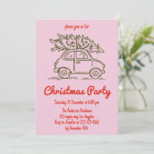 Minimalist Retro Pink Christmas Party Invitation  (Debout devant)