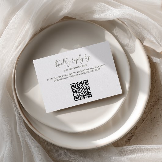 Minimalist Retro Sage Green Arch QR Code RSVP Card