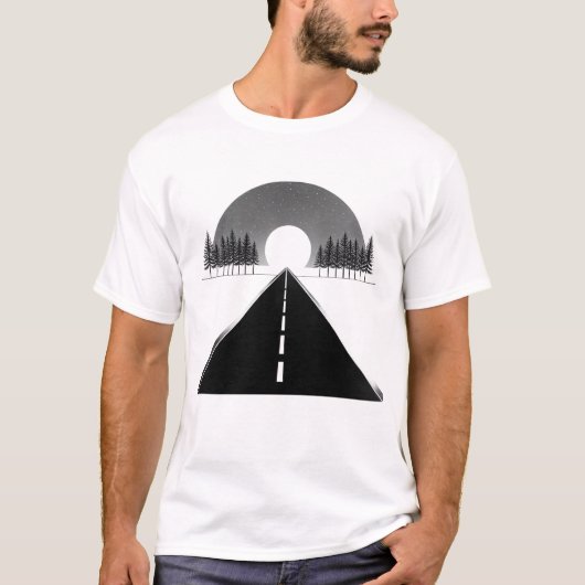 Minimalist Road to the Moon Black White T-Shirt (Devant)