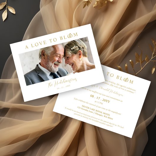 Minimalist Romantic Wedding Photo Anniversary Gold Kaart