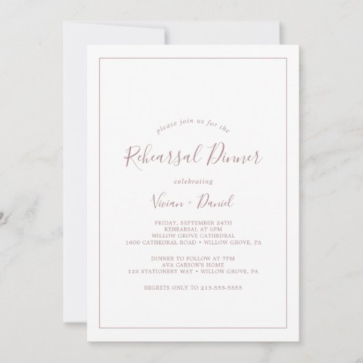Minimalist Rose Gold Rehearsal Dinner Invitation Kaart (Voorkant)