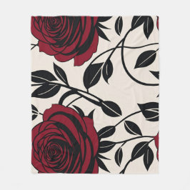 Minimalist Roses In Black And Deep Red On A Cream  Fleece Deken