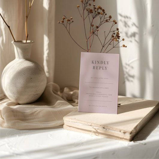 Minimalist RSVP Card Typography Dusky Rose Kaartje