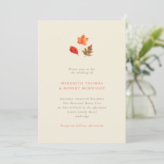 Minimalist Rustic Autumn Leaves Wedding Kaart (Staand voorkant)