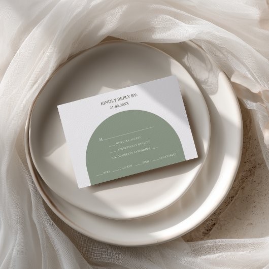 Minimalist Sage Green Arch Menu Choice RSVP Card