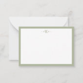 Minimalist Sage Green Border Modern Monogram Notitiekaartje (Voorkant)