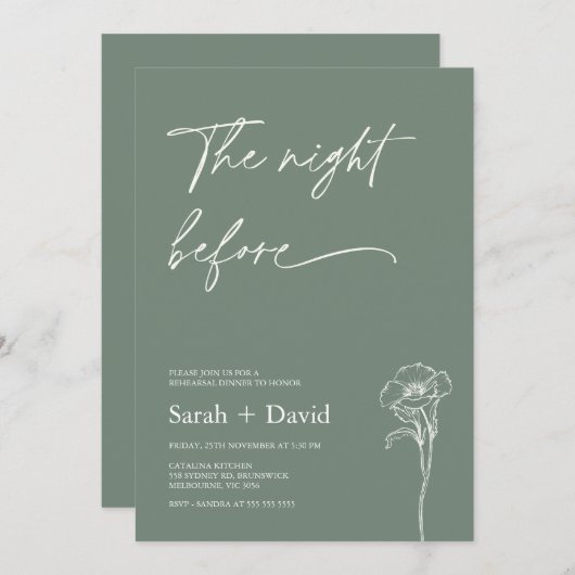 Minimalist Sage Green Floral Rehearsal Dinner Kaart (Voorkant / Achterkant)