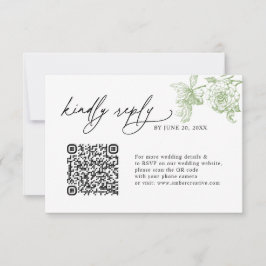 Minimalist Sage Green QR code Wedding RSVP Cards Kaartje