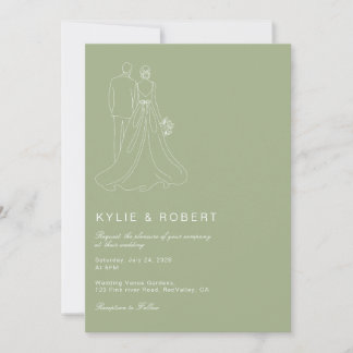 Minimalist Sage Green Romantic Couple Wedding Kaart