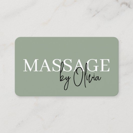 Minimalist Sage Green Spa Massage QR Code Visitekaartje (Voorkant)