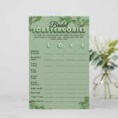 Minimalist Sage Greenery Scattergories Bridal Game (Staand voorkant)