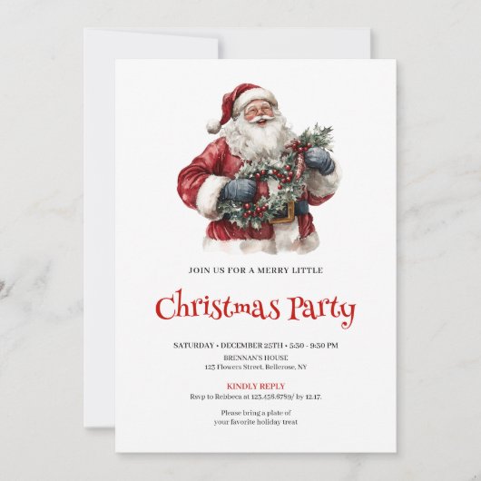 Minimalist Santa Claus Custom Holiday Dinner Kaart (Voorkant)