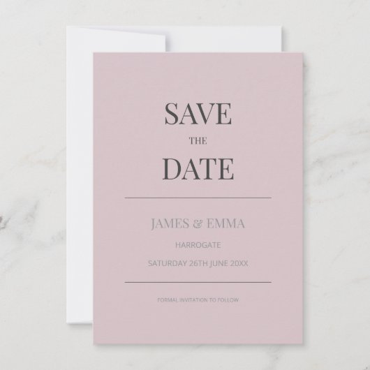 Minimalist Save the Date Card Dusky Rose (Voorkant)