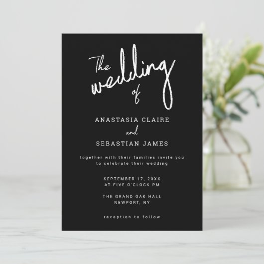 Minimalist Script Black and White Photo Wedding Kaart (Staand voorkant)