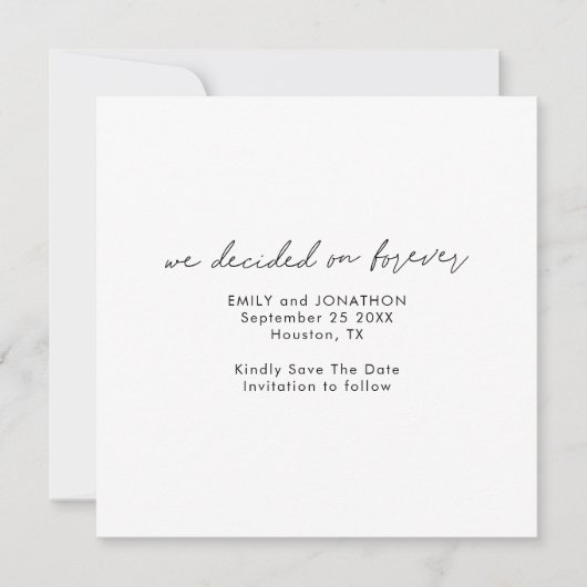 Minimalist Script Decided on Forever Square Save The Date (Voorkant)