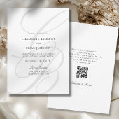 Minimalist Script Font Monogram QR Code Wedding Kaart