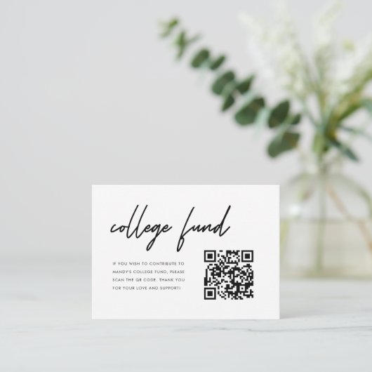 Minimalist Script Graduation College Fund QR Code Informatiekaartje (Staand voorkant)