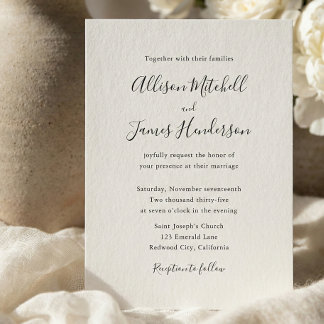 Minimalist Script Ivory Photo Wedding Kaart