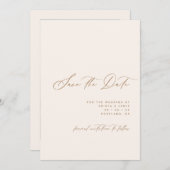 Minimalist Script Ivory & Tan Photo Wedding Save The Date (Voorkant / Achterkant)