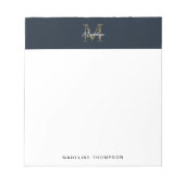 Minimalist Script Metallic Navy Blue Gold Monogram Notitieblok (Voorkant)