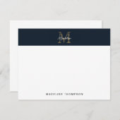 Minimalist Script Metallic Navy Blue Gold Monogram Notitiekaartje (Voorkant / Achterkant)