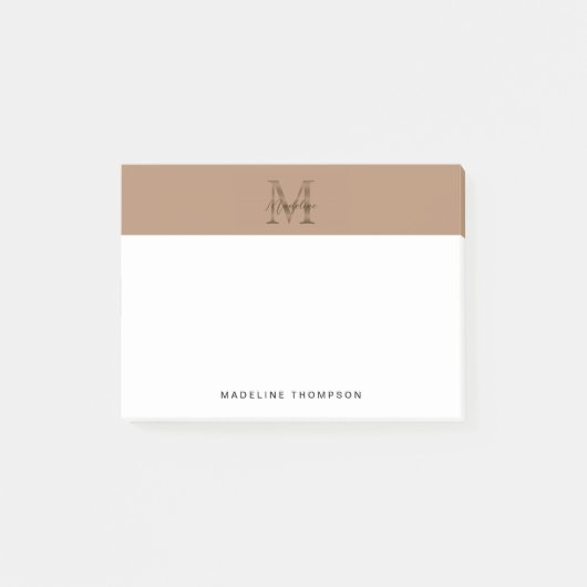 Minimalist Script Metallic Taupe Gold Monogram Post-it® Notes (Voorkant)
