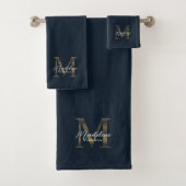 Minimalist Script Navy Blue Metallic Gold Monogram (En situation)