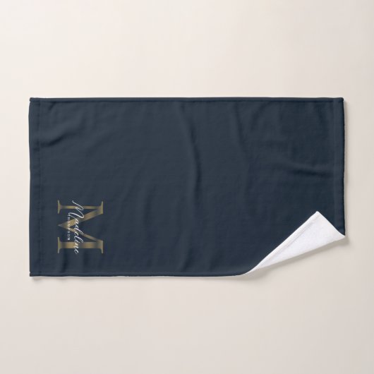 Minimalist Script Navy Blue Metallic Gold Monogram (Serviette à main)
