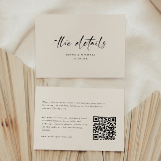 Minimalist Script QR Code Wedding Details Informatiekaartje