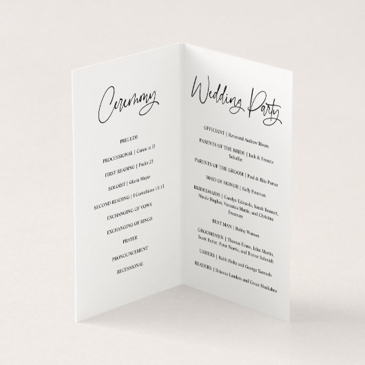 Minimalist Script Wedding Ceremony Program Kaart (Binnen)